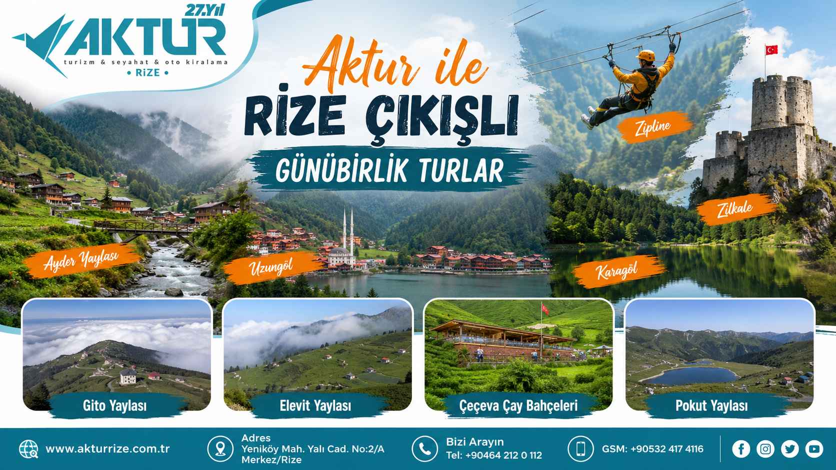 Rize yayla turları, Ayder, Fırtına Vadisi ve Karadeniz oto kiralama hizmetleri Aktur Rize