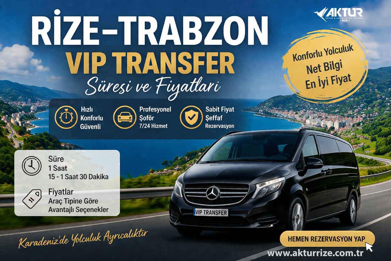Rize oto kiralama, Rize rent a car ve VIP havalimanı transfer hizmetleri Aktur Rize Turizm