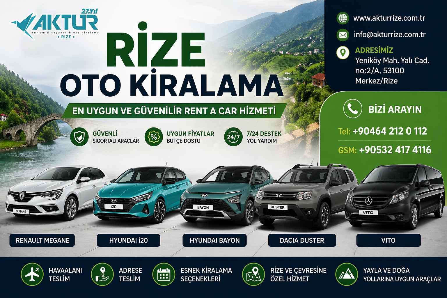 Rize şoförlü araç kiralama hizmeti, VIP transfer Audi A6 Mercedes Vito havalimanı transfer