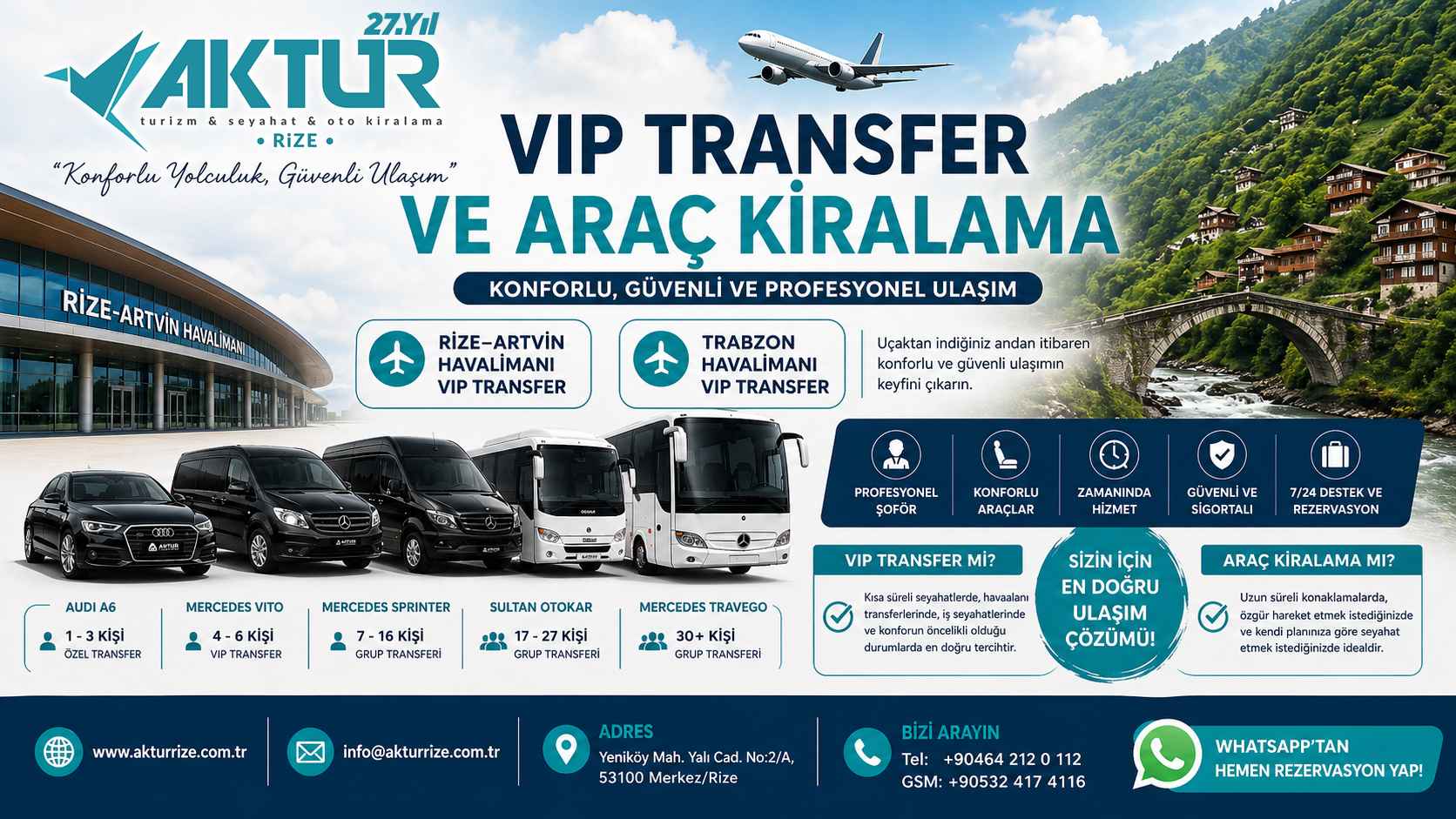 Rize Havalimanı VIP Transfer Hizmeti - Lüks Araçlar ve Konforlu Ulaşım